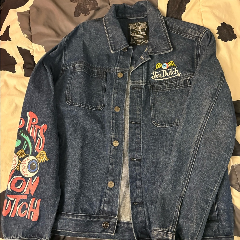Von Dutch Blue Denim Jacket with Colorful Graphics